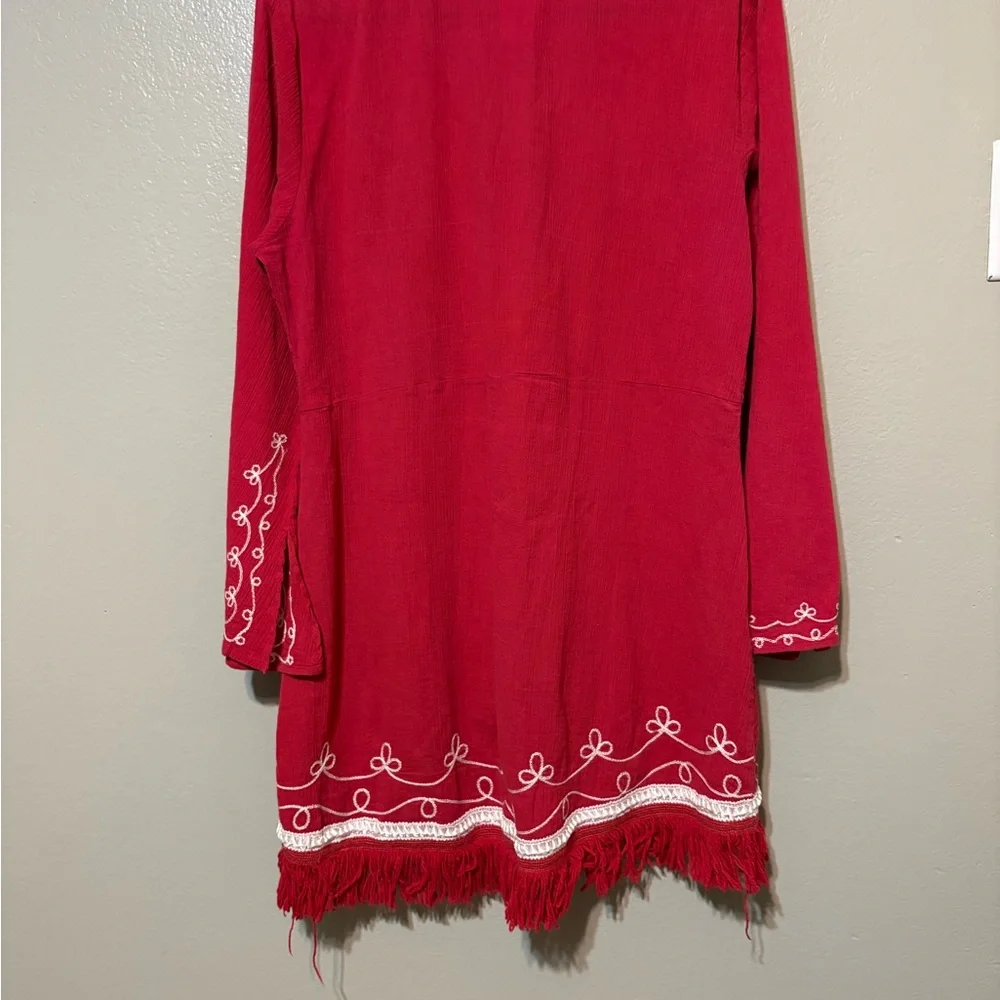 Pinkish Embroidered Boho Tunic with Fringe Size L - Picture 9 of 13